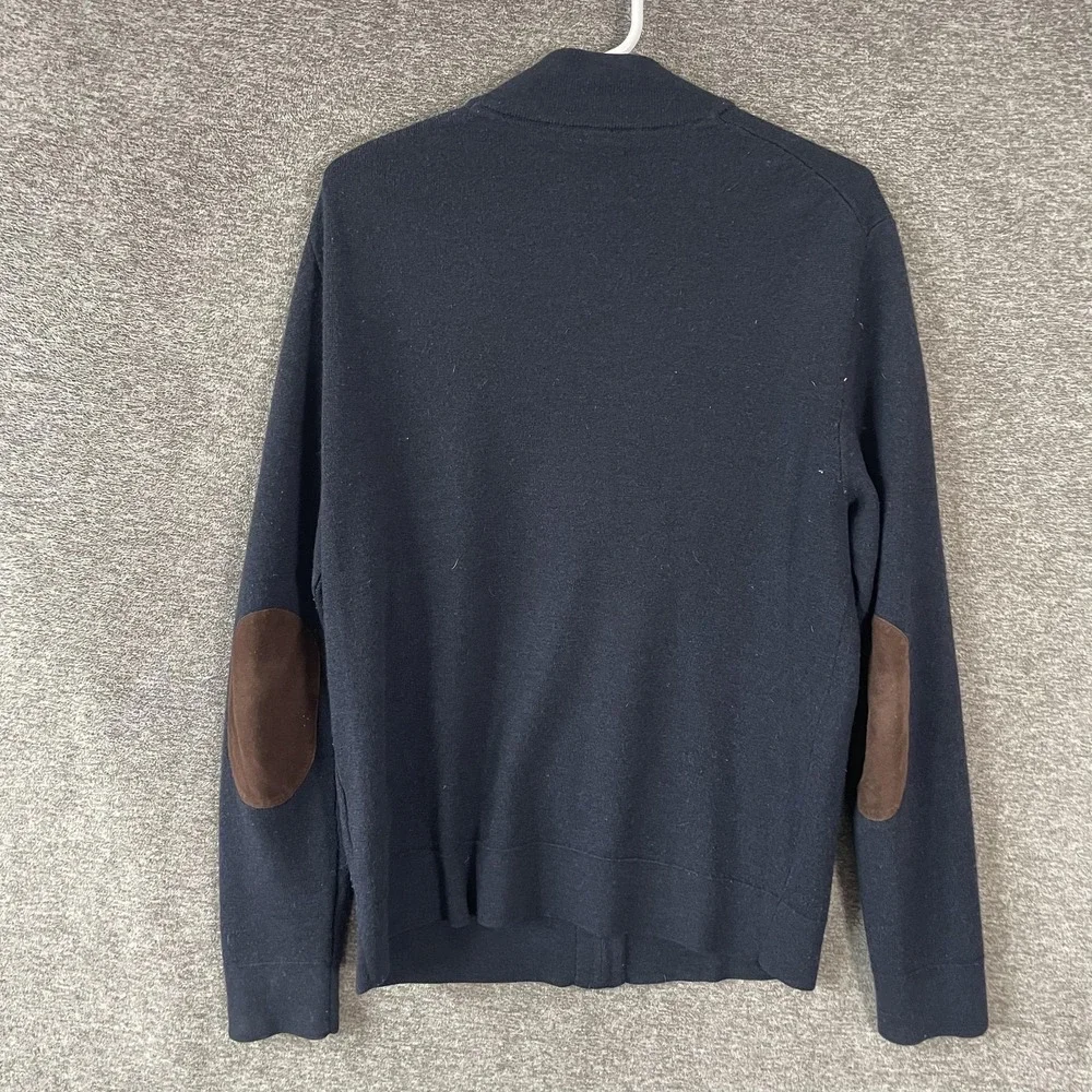UNTUCKit Sweater Mens Medium Blue Merino Wool Full Zip Mock Neck Elbow Patch‎